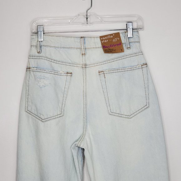 Vanilla Star Light Wash Boyfriend Super High Rise Distressed Jeans NWT W27/5 - Picture 6 of 13
